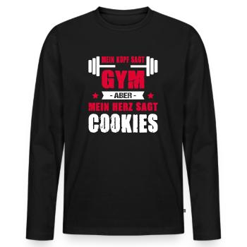 Mein Kopf Sagt Gym Mein Herz Sagt Cookies Cheatday - Männer Premium Bio Langarmshirt - Schwarz - Vorne - Nico (187cm)