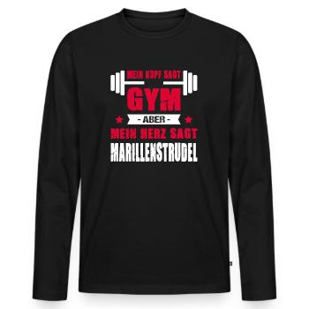 Kopf Sagt Gym Aber Mein Herz Sagt Marillenstrudel - Männer Premium Bio Langarmshirt - Schwarz - Vorne - Nico (187cm)