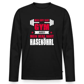 Mein Kopf Sagt Gym Aber Mein Herz Sagt Hasenöhrl - Männer Premium Bio Langarmshirt - Schwarz - Vorne - Nico (187cm)