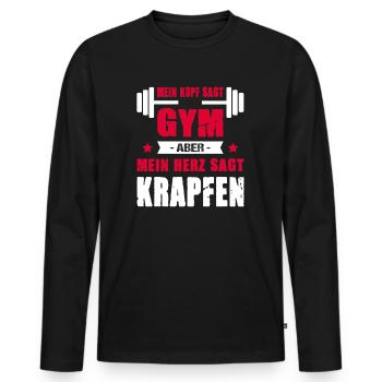 Mein Kopf Sagt Gym Mein Herz Sagt Krapfen - Männer Premium Bio Langarmshirt - Schwarz - Vorne - Nico (187cm)