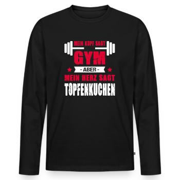 Mein Kopf Sagt Gym Mein Herz Sagt Topfenkuchen - Männer Premium Bio Langarmshirt - Schwarz - Vorne - Nico (187cm)