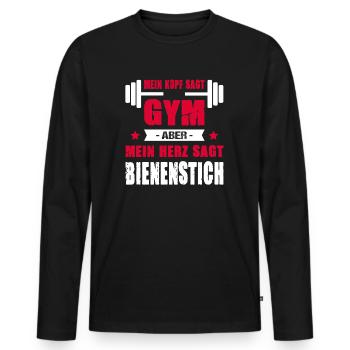 Mein Kopf Sagt Gym Aber Mein Herz Sagt Bienenstich - Männer Premium Bio Langarmshirt - Schwarz - Vorne - Nico (187cm)
