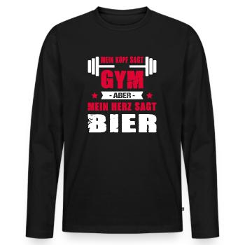 Mein Kopf Sagt Gym Mein Herz Sagt Bier Cheatday - Männer Premium Bio Langarmshirt - Schwarz - Vorne - Nico (187cm)