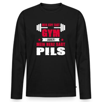 Mein Kopf Sagt Gym Aber Mein Herz Sagt Pils Bier - Männer Premium Bio Langarmshirt - Schwarz - Vorne - Nico (187cm)