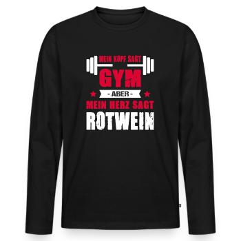 Mein Kopf Sagt Gym Mein Herz Sagt Rotwein Cheatday - Männer Premium Bio Langarmshirt - Schwarz - Vorne - Nico (187cm)