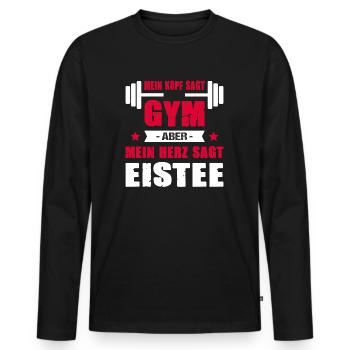 Mein Kopf Sagt Gym Mein Herz Sagt Eistee Cheatday - Männer Premium Bio Langarmshirt - Schwarz - Vorne - Nico (187cm)