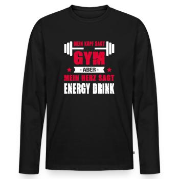 Mein Kopf Sagt Gym Mein Herz Sagt Energy Drink - Männer Premium Bio Langarmshirt - Schwarz - Vorne - Nico (187cm)