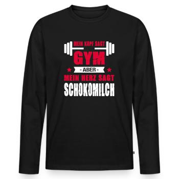 Mein Kopf Sagt Gym Aber Mein Herz Sagt Schokomilch - Männer Premium Bio Langarmshirt - Schwarz - Vorne - Nico (187cm)