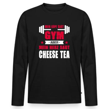 Mein Kopf Sagt Gym Aber Mein Herz Sagt Cheese Tea - Männer Premium Bio Langarmshirt - Schwarz - Vorne - Nico (187cm)