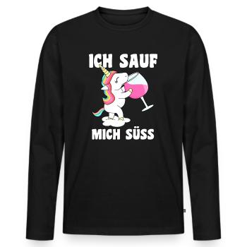 Ich sauf mich süss Einhorn mit Wein - Männer Premium Bio Langarmshirt - Schwarz - Vorne - Nico (187cm)