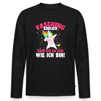Fasching Endlich darf ich so sein wie ich bin - Männer Premium Bio Langarmshirt - Schwarz - Vorne - Nico (187cm)