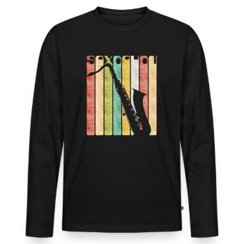 Saxophone rétro - T-shirt manches longues Premium bio Homme - noir - Devant - Nico (187cm)