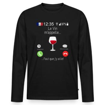 Le Vin M appelle Faut que j y aille - T-shirt manches longues Premium bio Homme - noir - Devant - Nico (187cm)