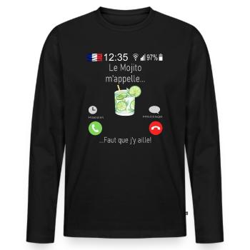Le Mojito M appelle Faut que j y aille - T-shirt manches longues Premium bio Homme - noir - Devant - Nico (187cm)