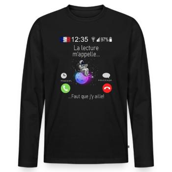 La lecture M appelle Faut que j y aille 1 - T-shirt manches longues Premium bio Homme - noir - Devant - Nico (187cm)