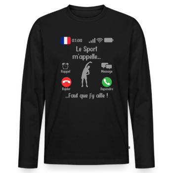 Le Sport M appelle Faut que j y aille 2 - T-shirt manches longues Premium bio Homme - noir - Devant - Nico (187cm)
