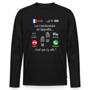 La randonnée M'appelle Faut que j'y aille! - T-shirt manches longues Premium bio Homme - noir - Devant - Nico (187cm)