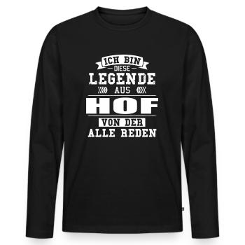 Stadt Hof Deutschland Legende Spruch - Männer Premium Bio Langarmshirt - Schwarz - Vorne - Nico (187cm)