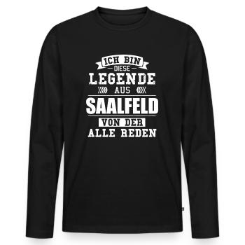Stadt Saalfeld Deutschland Legende Spruch - Männer Premium Bio Langarmshirt - Schwarz - Vorne - Nico (187cm)