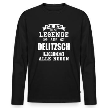 Stadt Delitzsch Deutschland Legende Spruch - Männer Premium Bio Langarmshirt - Schwarz - Vorne - Nico (187cm)
