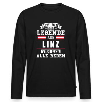 Stadt Linz Österreich Legende Spruch - Männer Premium Bio Langarmshirt - Schwarz - Vorne - Nico (187cm)