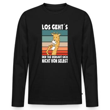 Los Gehts Der Tag Versaut Sich Nicht Von Selbst - Männer Premium Bio Langarmshirt - Schwarz - Vorne - Nico (187cm)