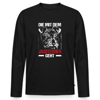 Die Mit Dem Jagdterrier Geht Hunde Frauchen Gassi - Männer Premium Bio Langarmshirt - Schwarz - Vorne - Nico (187cm)