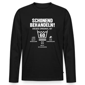 Schonend Behandeln 60 Jahre Geburtstag 60ter - Männer Premium Bio Langarmshirt - Schwarz - Vorne - Nico (187cm)