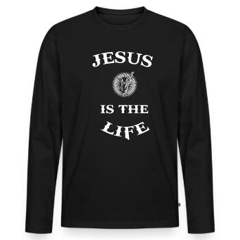 Jésus Religion Dieu Christianisme Sainte Parole - T-shirt manches longues Premium bio Homme - noir - Devant - Nico (187cm)
