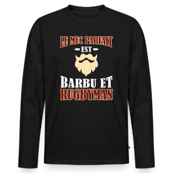 Mec Parfait Homme Barbu Rugbyman - T-shirt manches longues Premium bio Homme - noir - Devant - Nico (187cm)