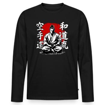 Samurai Wado Ryu Karate Kampfkunststil - Männer Premium Bio Langarmshirt - Schwarz - Vorne - Nico (187cm)