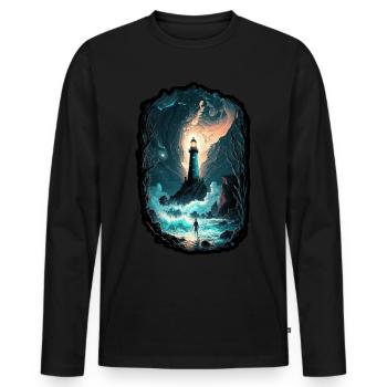 Lighthouse Sea Surreal Water Trend Mystical - Men's Premium Organic Long Sleeve Shirt - black - Front - Nico (187cm)