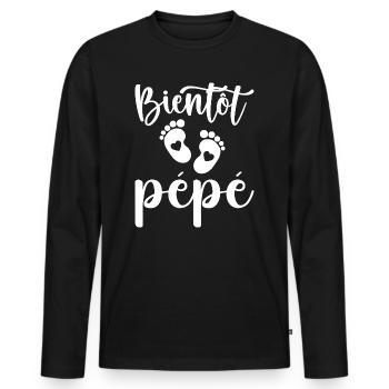 Bientôt pépé - T-shirt manches longues Premium bio Homme - noir - Devant - Nico (187cm)