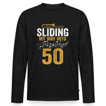 Trombone glissant mon chemin vers mon 50e anniversaire - T-shirt manches longues Premium bio Homme - noir - Devant - Nico (187cm)