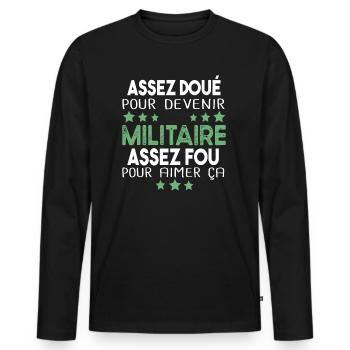 Militaire Armée Régiment Soldat Humour Cadeau - T-shirt manches longues Premium bio Homme - noir - Devant - Nico (187cm)
