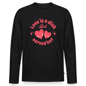Humour Amour Couple - Idée Saint Valentin - T-shirt manches longues Premium bio Homme - noir - Devant - Nico (187cm)