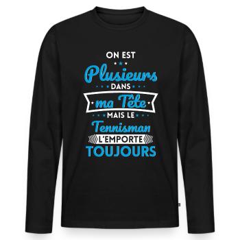 Plusieurs dans tête le Tennisman l'emporte - T-shirt manches longues Premium bio Homme - noir - Devant - Nico (187cm)