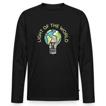 Licht der Welt | Glühbirne, Klimawandel, co2 - Männer Premium Bio Langarmshirt - Schwarz - Vorne - Nico (187cm)