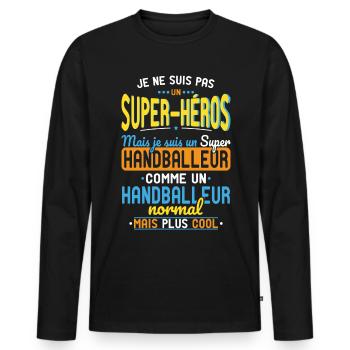 Not a Superhero but a Super Handball Player - Men's Premium Organic Long Sleeve Shirt - black - Front - Nico (187cm)
