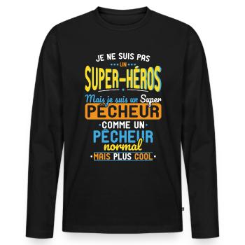 Pas un Super-Héros mais un super Pêcheur - T-shirt manches longues Premium bio Homme - noir - Devant - Nico (187cm)
