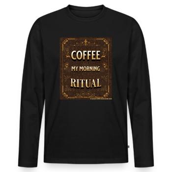 Le café : mon rituel matinal - T-shirt manches longues Premium bio Homme - noir - Devant - Nico (187cm)