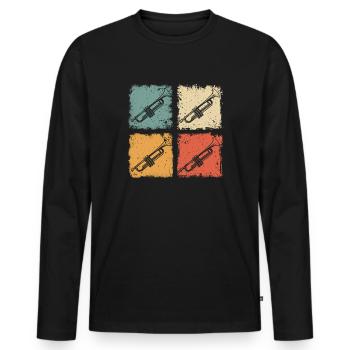 Vintage Trompete Jazz Trompeter Grafik - Männer Premium Bio Langarmshirt - Schwarz - Vorne - Nico (187cm)