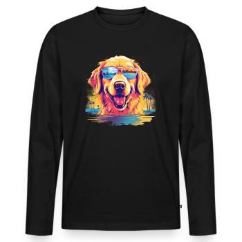 Drôle de chien Golden Retriever avec des lunettes de soleil - T-shirt manches longues Premium bio Homme - noir - Devant - Nico (187cm)