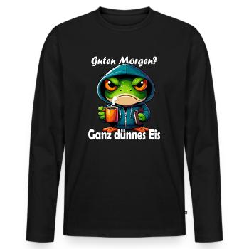 Coffee, morning grouch, late riser, frog, funny - Men's Premium Organic Long Sleeve Shirt - black - Front - Nico (187cm)
