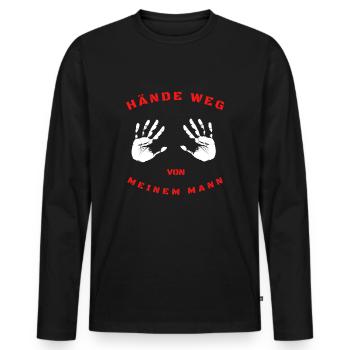 HÄNDE WEG VON MEINEM MANN - Männer Premium Bio Langarmshirt - Schwarz - Vorne - Nico (187cm)