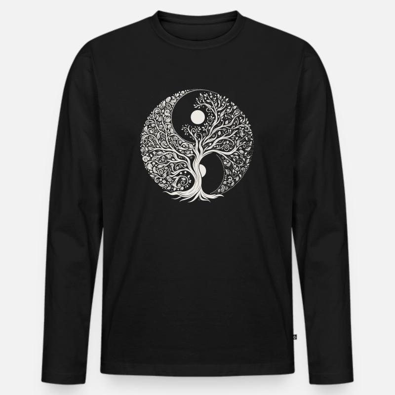 Baum des Lebens Yin Yang - Männer Premium Bio Langarmshirt - Schwarz