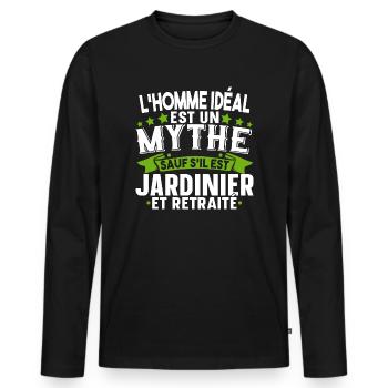 Retraité Jardinier Papy Retraite Humour Cadeau - T-shirt manches longues Premium bio Homme - noir - Devant - Nico (187cm)