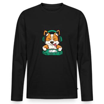 Corgi Gamer Console Spelhund - Ekologisk långärmad premium-T-shirt herr - svart - Fram - Nico (187cm)