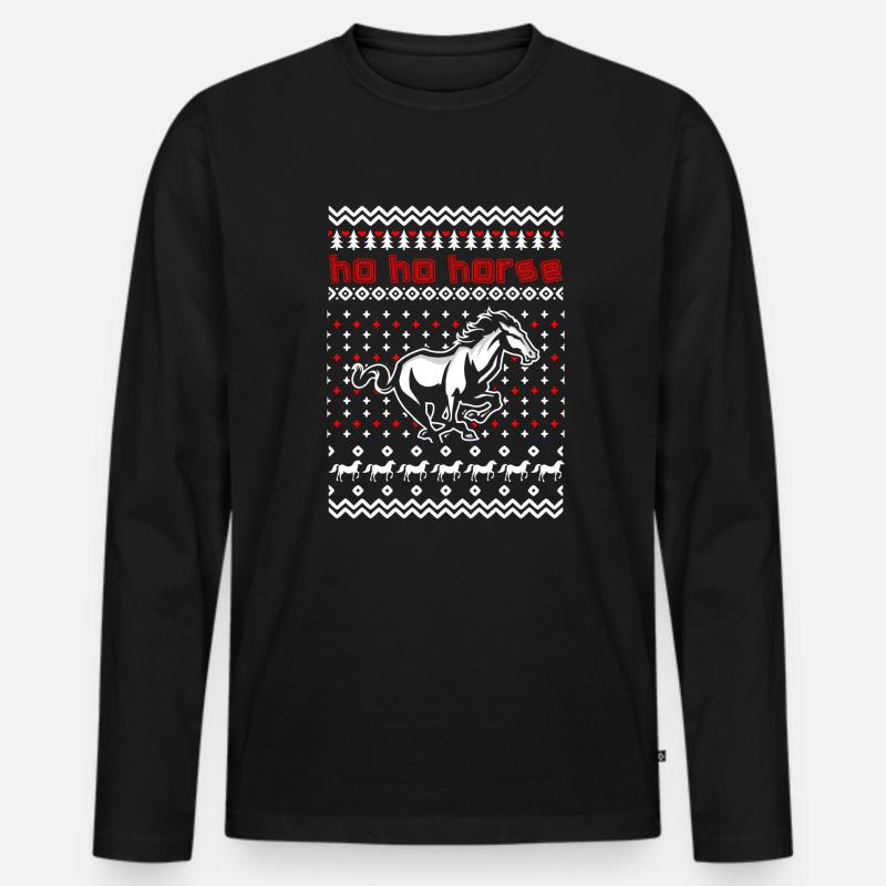 Ho Ho Pferd - Männer Premium Bio Langarmshirt - Schwarz