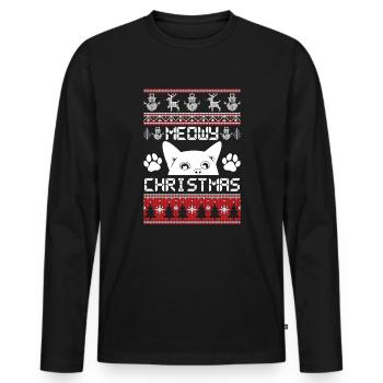 Miaou Chat et pattes de Noël - T-shirt manches longues Premium bio Homme - noir - Devant - Nico (187cm)